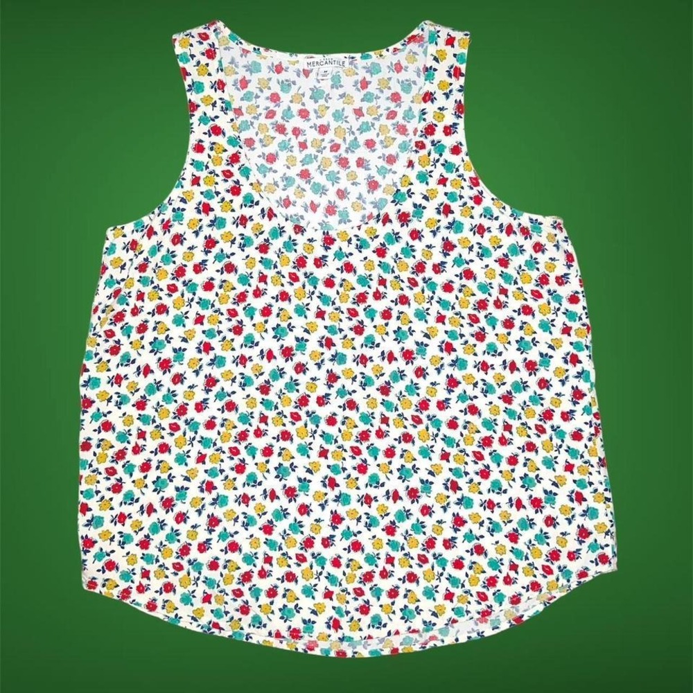 J.Crew Mercantile Women White Floral Sleeveless Blouse Medium Viscose Soft Cute